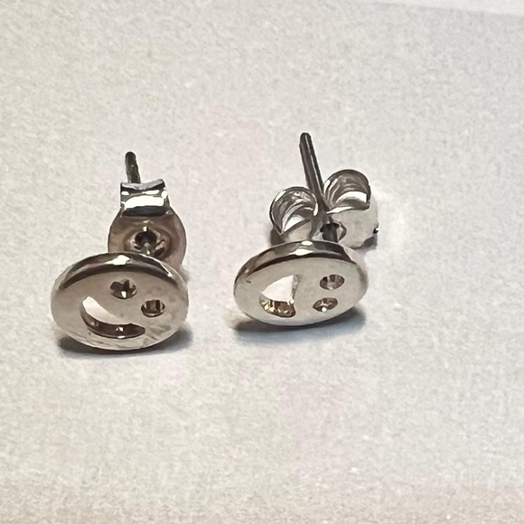 Smiley Face Stud Earrings – Silver-Tone Fun Fashion Jewelry - Picture 3 of 3